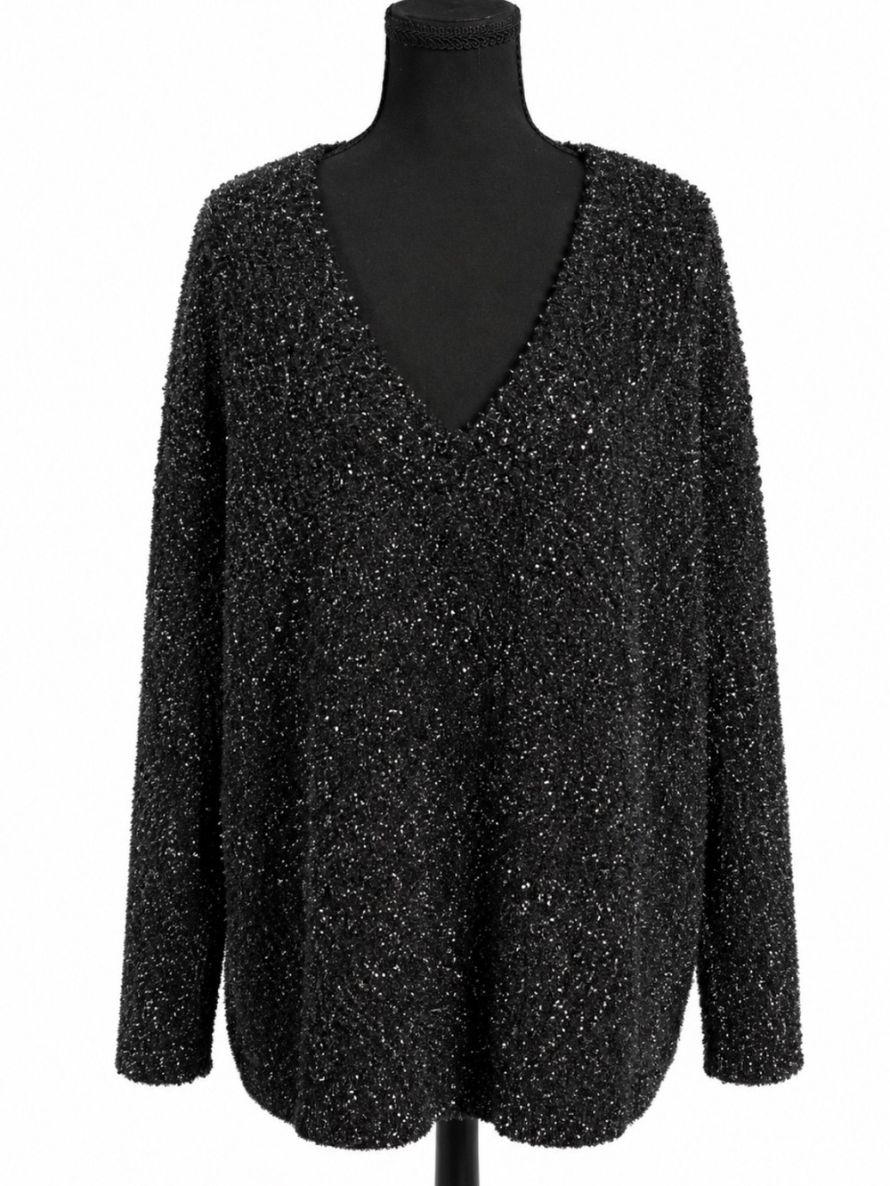 Ava & Viv Black Metallic V-Neck Sweater